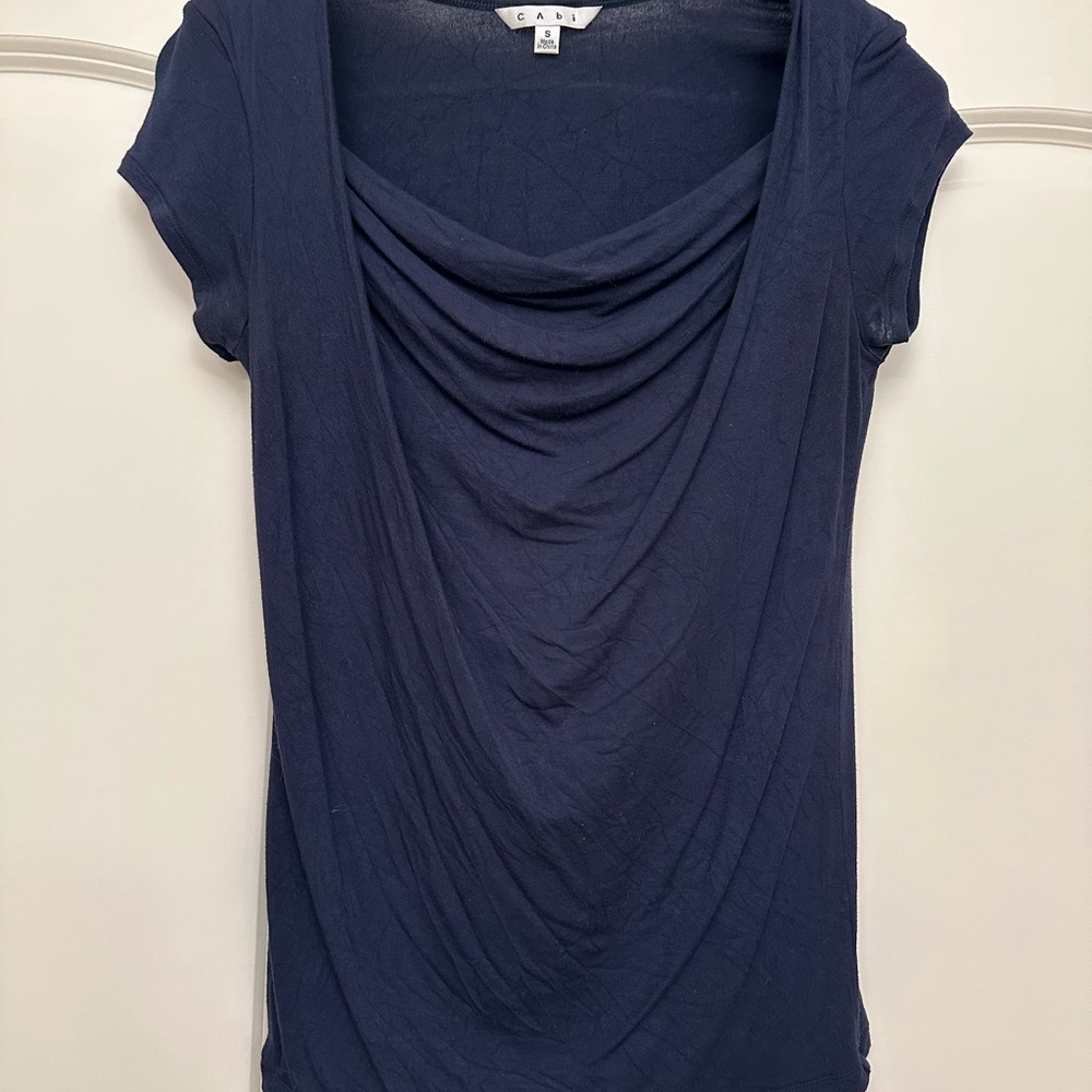 CAbi Navy Double Drape Wrap Tank Style# 5071 EUC